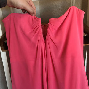 Long Peach Strapless Shift Prom Dress